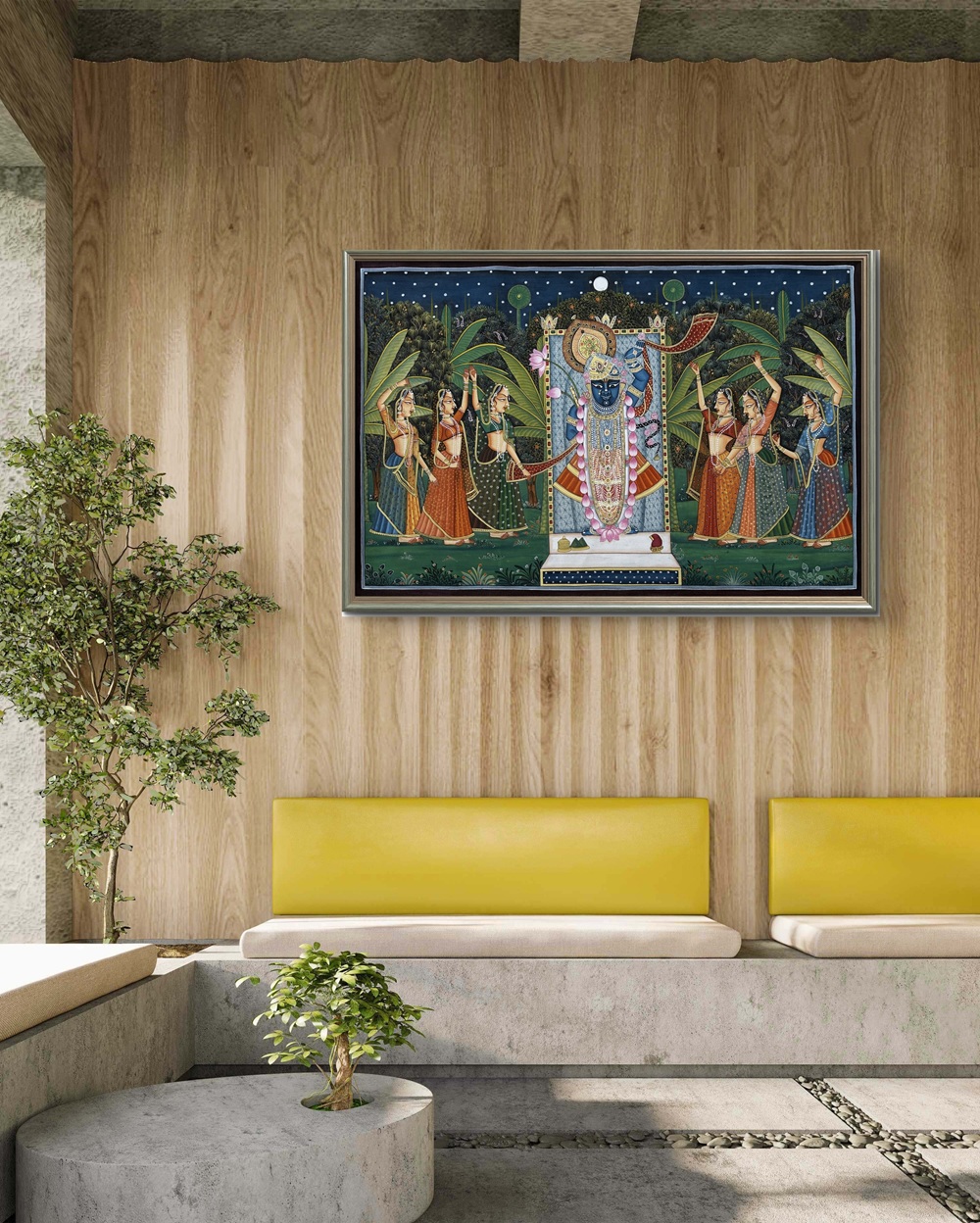 Moonlit Devotion of Shrinathji Natural Colour Painting Moonlit Devotion of Shrinathji Natural Colour Painting