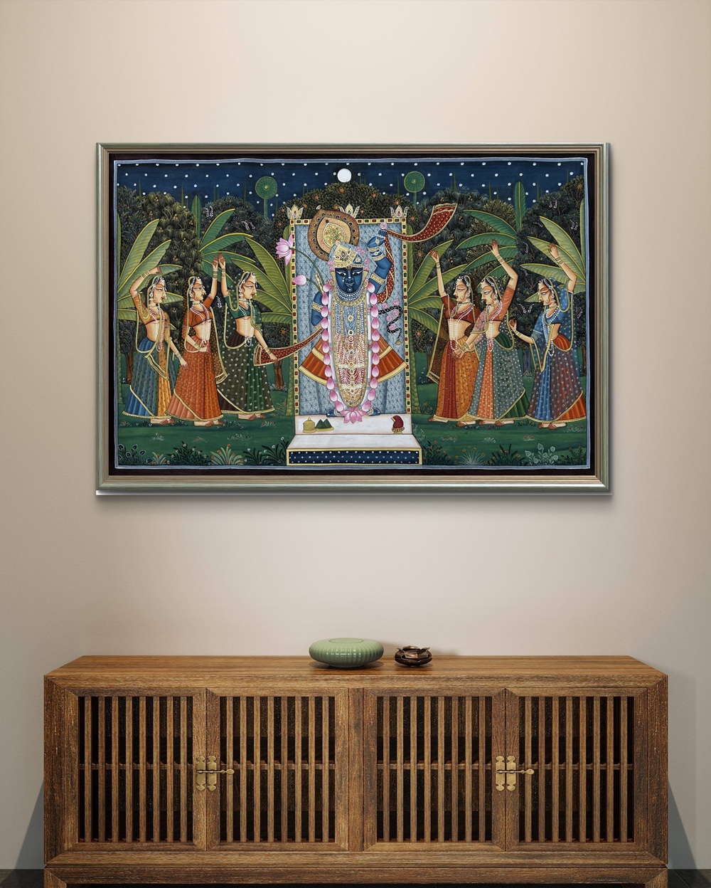 Moonlit Devotion of Shrinathji Natural Colour Painting Moonlit Devotion of Shrinathji Natural Colour Painting