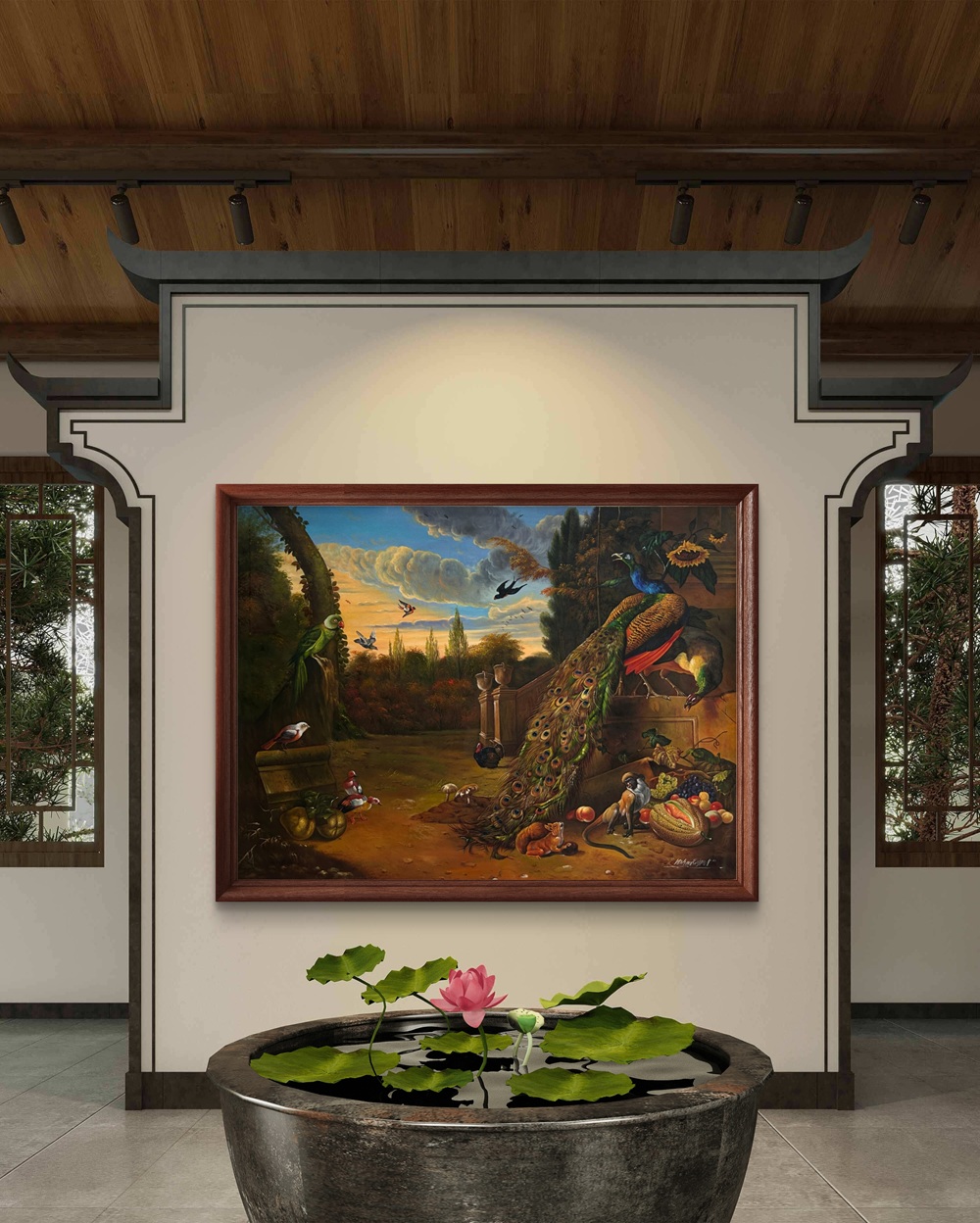 Peacock Court at Dusk Oil Painting