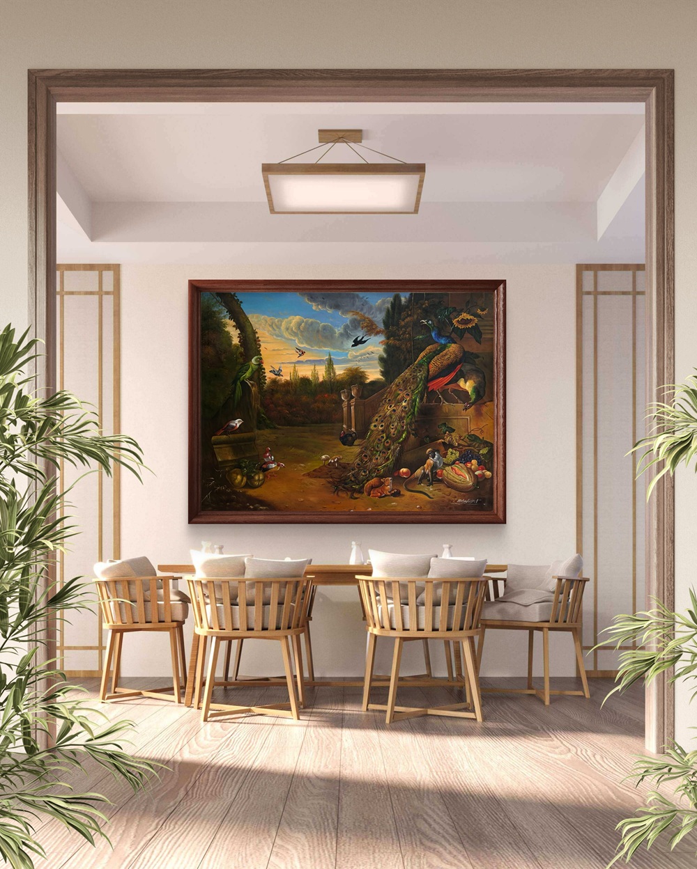 Peacock Court at Dusk Oil Painting