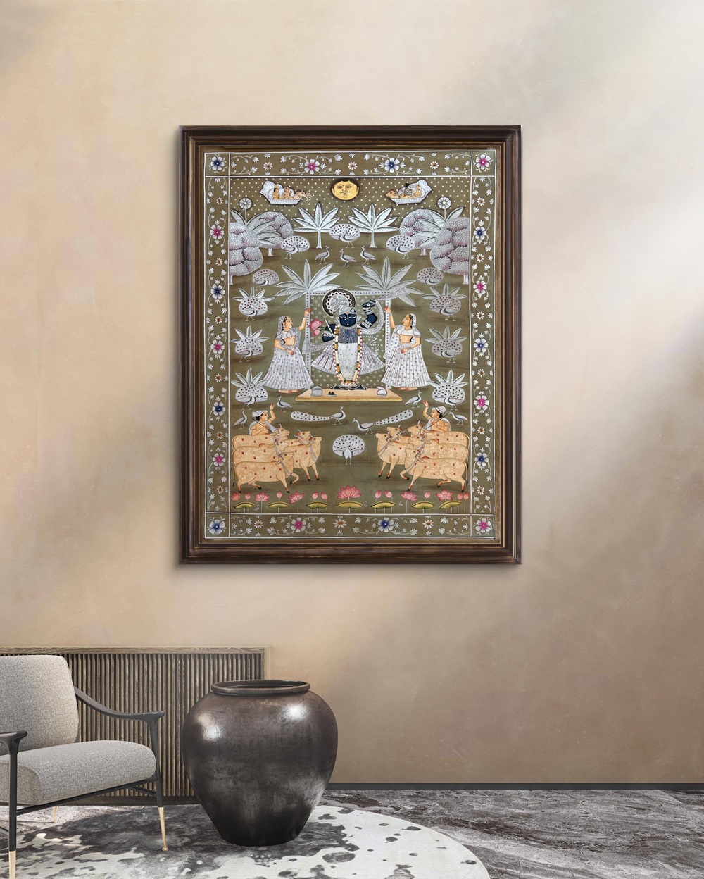 Shrinathji in Vrindavan Meadows Natural Colour Painting